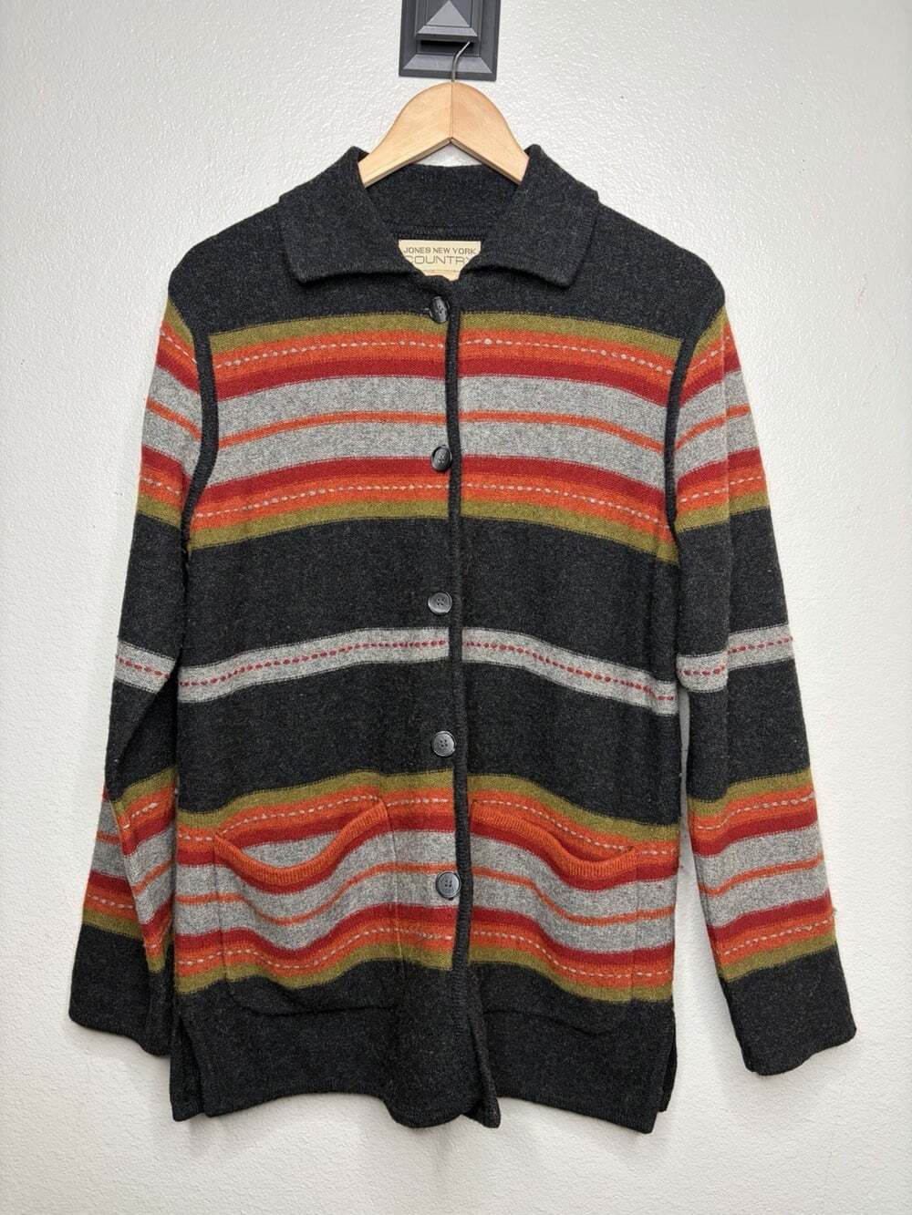 VTG Jones New York COUNTRY SMALL 100% lambswool sweater cardigan Country Grunge